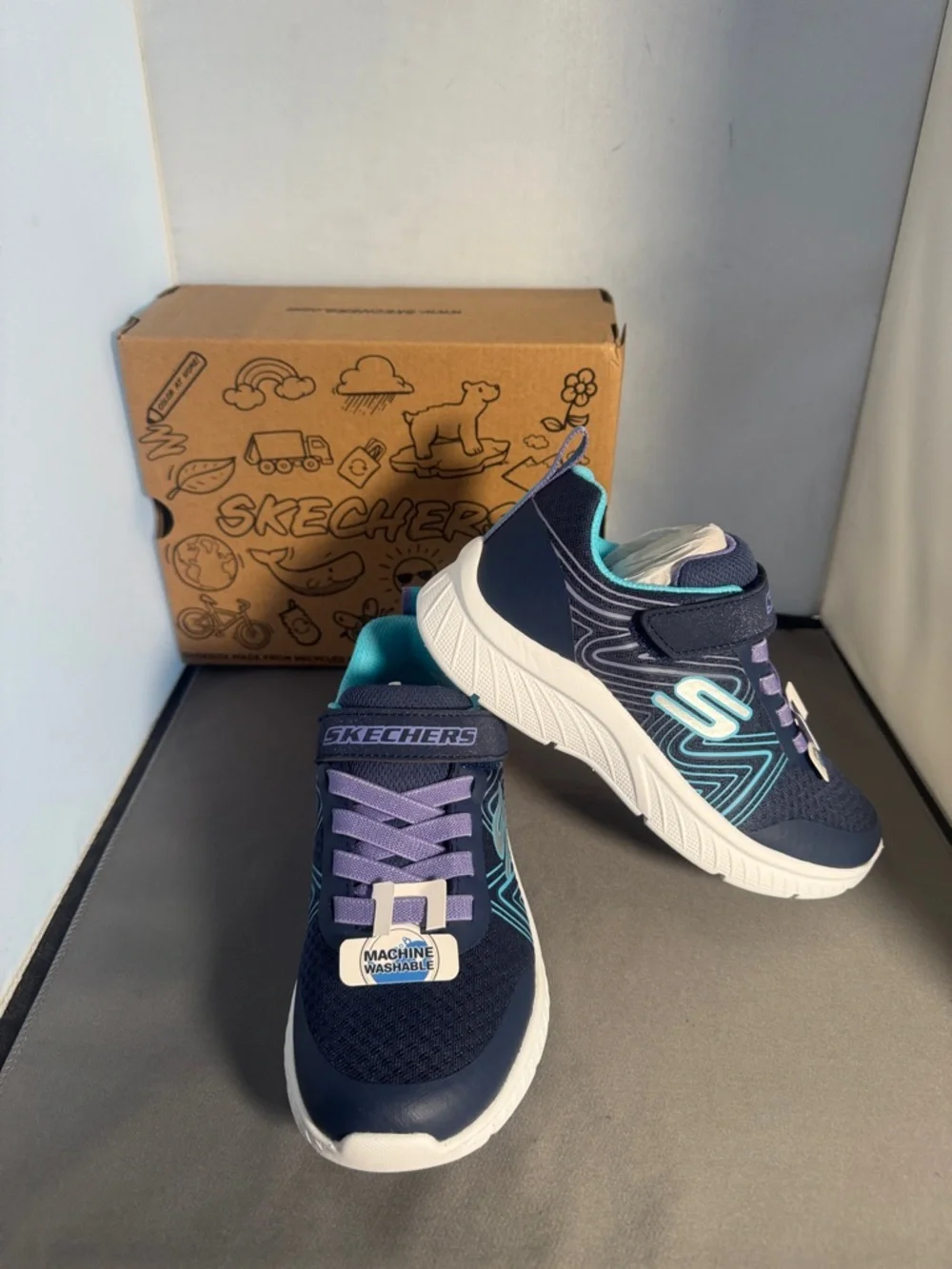 Skechers Kids Navy & Teal‎ Athletic Sneakers new inbox.